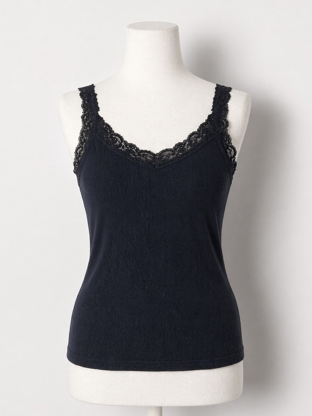 Gap Women's Lace Trimmed Cami Tank Top Small S Black Ribbed